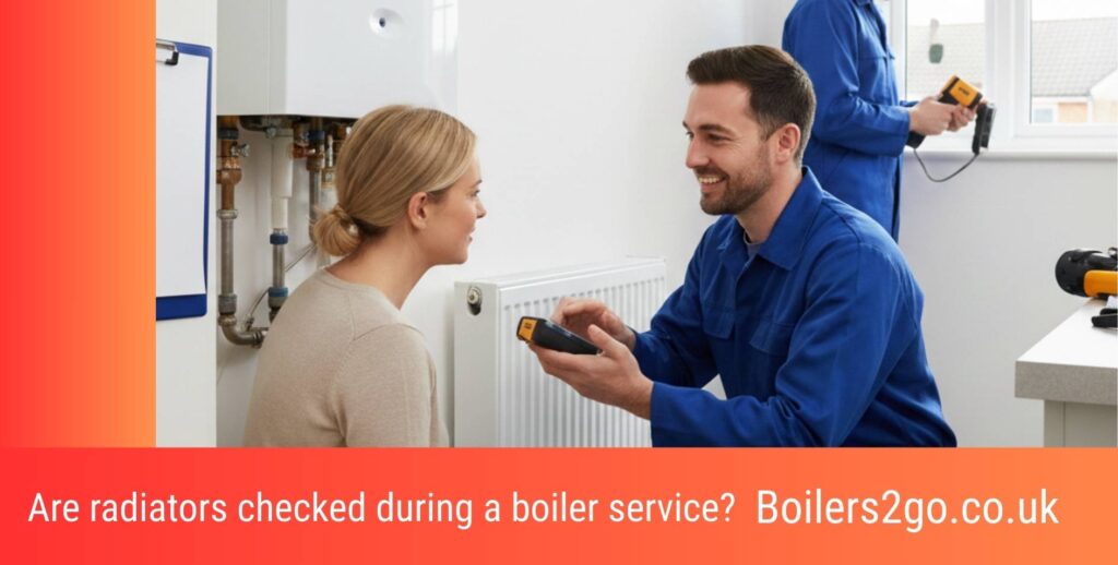 Are radiators checked during a boiler service in the UK?